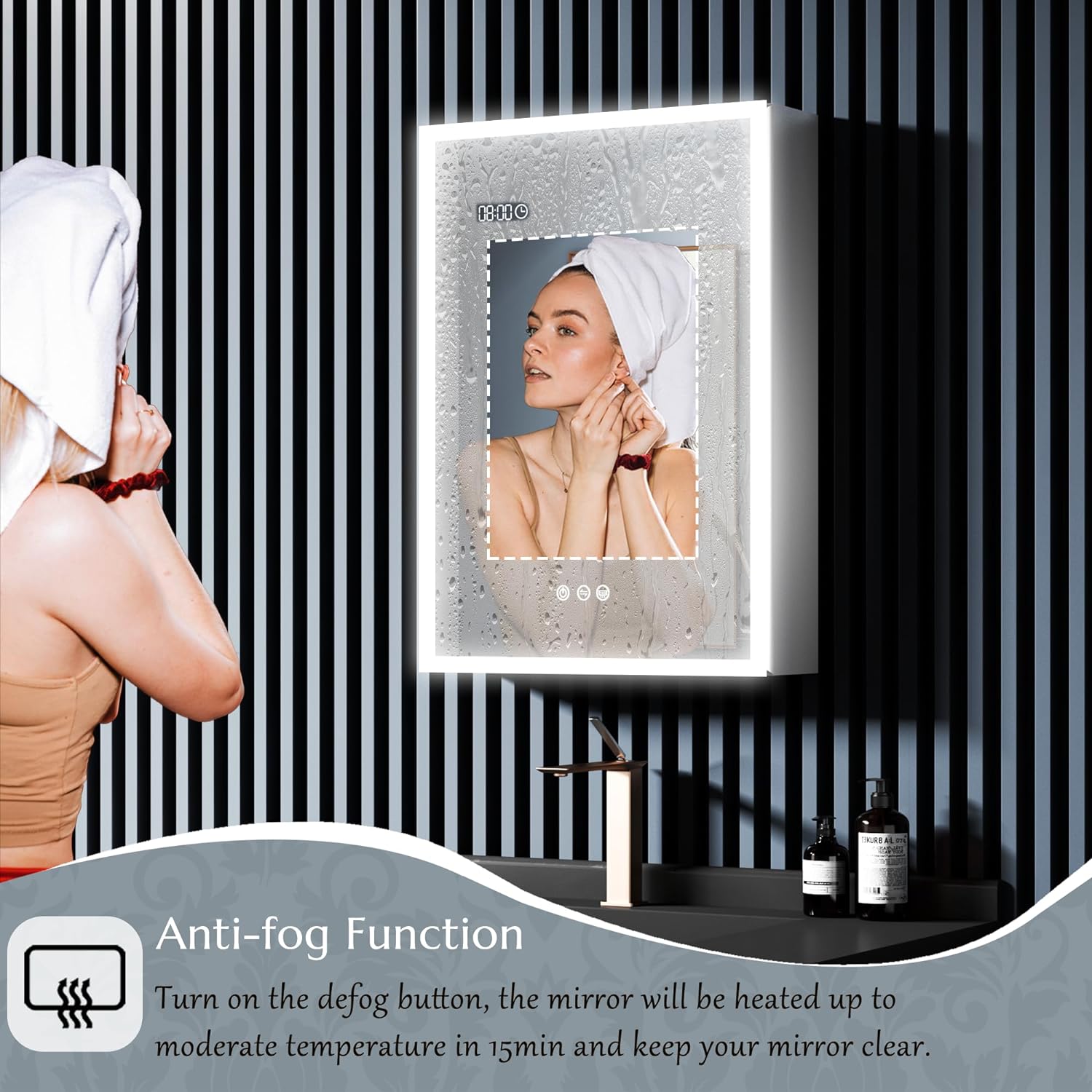 LIGMIRR 20" wide X 28" high LED MIRROR CABINET. TOUCH SENSON SWITCH - CHANGABLE AND DIMMABLE - Image 4