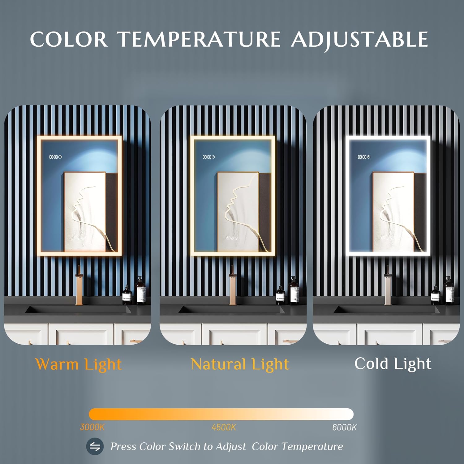LIGMIRR 20" wide X 28" high LED MIRROR CABINET. TOUCH SENSON SWITCH - CHANGABLE AND DIMMABLE - Image 5